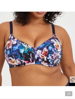 🆕 44DDD GALAXY BLUE LIGHTLY LINED WIRE-FREE BRA WITH 360° BACK SMOOTHING